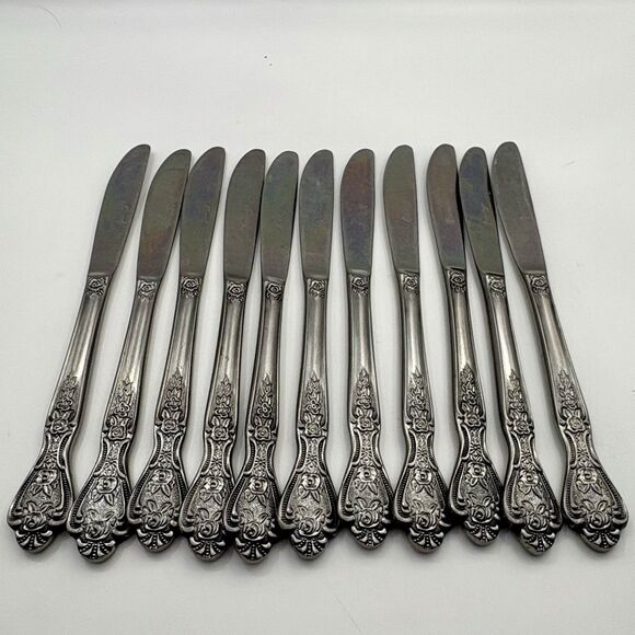 Set Of 11 Vintage 1847 Roger Bros Silver-plate Dinner Knives Normandy Pattern - Picture 7 of 7